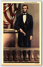 Original Old Vintage Antique Postcard USA President Abraham Lincoln Linen picture