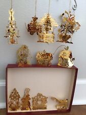 1986 Danbury Mint Gold Christmas Ornament Collection Set of 12 W/ Box picture