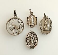 Mama-Estelle Lot 4 Antique Medals Virgin Notre Dame Silver Embossed picture