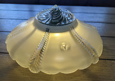 White glass Art Deco vintage 3 chain hanging ceiling light shade Feather Design picture