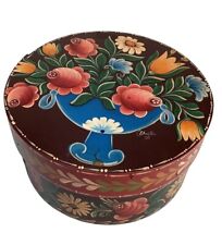 Bauernmalerei Bavarian Hand Painted Round Wood Bentwood Box Signed C Smith 2010 picture