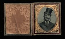 1/6 Tintype Unusual Looking Character Smoking Cigar Top Hat Man 1860s Photo picture