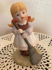 Vintage Porcelain Figurine Blonde Girl Sweeping picture