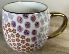 Beautiful Stoneware Gold Trim/Handle Floral 16 Oz Coffee Mug Very Good Condition picture