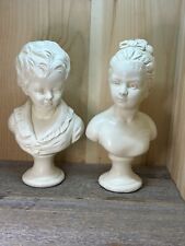 Beautiful Pair Of Vintage Alexander Backer Co Chalkware Bust Boy And Girl picture