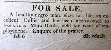 1813 Baltimore MARYLAND War of 1812 newspaper w AD for the SALE of a NEGR0 SLAVE picture