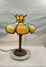 Stained Glass Shade Vintage Slag Lamp.  Green Slag Glass Panels.  Gorgeous picture