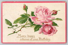 Postcard  Birthday Greetings Pink Rose Embossed c 1916 picture