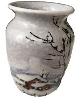 Vintage Handpainted Italy Vase Glaze Winter Wonderland Scene 6