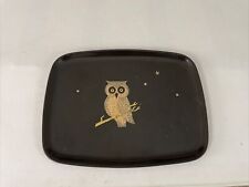 Vintage MCM Couroc of Monterey Black Tray Owl Stars Inlay 12.5