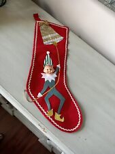 Vintage Rubber Faced Pixie Elf Made In Japan Felt Christmas Stocking Rare  picture