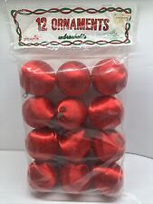 12 Unbreakable RED Satin Sheen Ball Christmas Tree Ornaments 3” Vintage picture