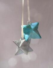 Handmade Merkabah Star Ornaments Turquoise Silver Wood 1.5