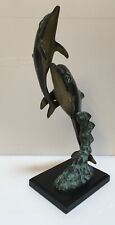 Mom And Baby DOLPHINS statue by SPI Bronze & Brass Beach House Decor 14” picture