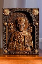 SAINT NICHOLAS WOOD CARVED CHRISTIAN ICON RELIGIOUS GIFT WALL HANGING ART WORK  picture