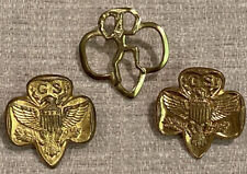 3 Vintage Estate 1960’s Girl Scouts Brownie Membership Brass Trefoil Pins picture