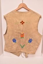 Antique Native American Santee Sioux Indian Beaded Leather Vest Floral picture