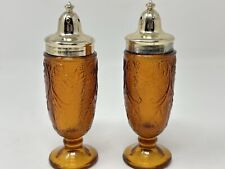 Vintage Indiana Glass Amber Tiara Sandwich Salt and Pepper Shakers 4.75 in picture