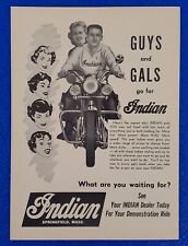 CLASSIC 1958 INDIAN MOTORCYCLE ORIGINAL PRINT AD - GUYS AND GALS GO FOR INDIAN picture
