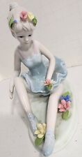 Vintage Seated Posing Ballerina Porcelain Figurine Pastel Colors Blue Tutu picture