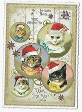 Postcard Glitter Tausendschoen Christmas Cats Santa Hat Ornaments Postcrossing picture