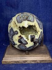 Septarian Nodule Hollow 4 1/2 “ Sphere ( Utah ) With Stand picture