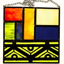 Stained Glass Window Panel Featuring 19th Century Glass Fragment Bright colors picture