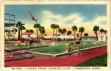 The Pool Ponte Vedra Country Club Jacksonville FL Linen Postcard Unused c1930s picture
