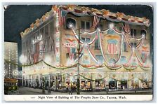 Tacoma Washington Postcard Night View Of Building Of The Peoples Store Co. 1909 picture