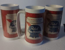 Three Vintage Pabst Blue Ribbon Plastic Mug Thermo-Serv Beer Mug 6 1/4'' Tall picture
