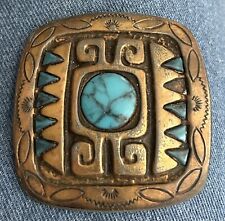 Vintage Metal Belt Buckle With Turquoise Stones Native American Design picture