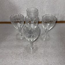 D6 Vintage DUNCAN MILLER Elegant Etched Flower Ribbed Wine Glasses Set of 5  picture