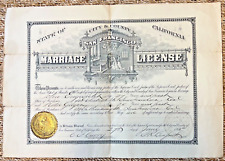 Vintage 1895 San Francisco Marriage Certificate Engwicht & Gieger picture