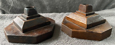 Antique Primitive Pair Hand Made Wood Candle Stick Taper Holders 5