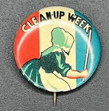 ORIGINAL VINTAGE OLD DUTCH CLEANSER SOAP CLEAN-UP WEEK ADVERTISING TIN LITHO PIN picture