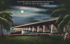 Postcard FL Key West Oversea Highway Bridge Pigeon Key Linen Vintage PC G8071 picture