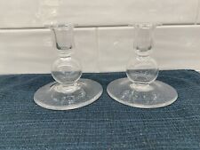 VINTAGE STEUBEN GLASS SIGNED 4.5 CRYSTAL BUBBLE CANDLESTICK HOLDER (Pair)  picture
