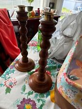 Set of 2 Vintage Wooden Taper Candlesticks 1980s 9 in. picture