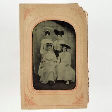 Holyoke Mass Girl Group Tintype c1870 Antique 1/6 Plate Ladies Women Photo H675 picture