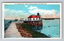Portland ME-Maine, Breakwater Light, Portland Harbor, Antique Vintage Postcard picture