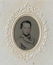 ORIGINAL CIVIL WAR BOY in CDV PRINTED SLEEVE 1863 TINTYPE PHOTO . picture