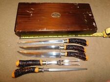 Vintage Flint Hollow Ground Cutlery 5 Piece Carving Set With Wood Box picture