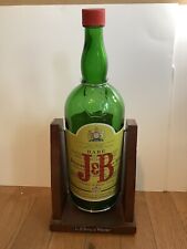 Large J & B 18” Scotch Whiskey Empty Bottle On Wooden Display Stand Green Glass picture