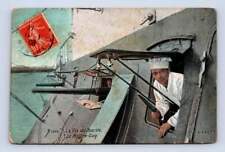 French Navy Chef in Warship Window w Knife 