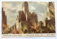 Barbizon Plaza Hotel Overlooking Central Park New York NY Vintage Linen Postcard picture