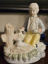 Vintage Porcelain Figurine Victorian Boy Kneeling Beside Bird On Nest picture