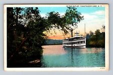 Chautauqua Lake NY-New York, Riverboat in the Outlet, Antique Vintage Postcard picture