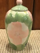 Quality Vintage  Urn has Lid High Glaze Porcelain HP Pink Green Blue Flowers 6