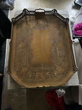 Atq Brass Pierced Tray Hand Etched Footed Serving Tray Large 19.5