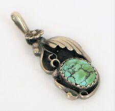 VTG STERLING SILVER DAINTY SIGNED PRAIRIE FIRE NATIVE AMERICAN TURQUOISE PENDANT picture